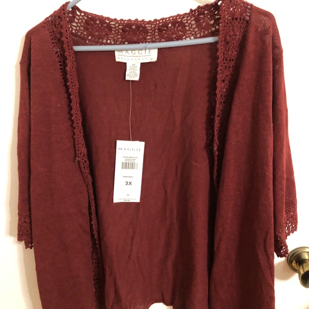Maggie McNaughton 2X Half Sleeve Light Sweater Coverup Wine Persimmon Color